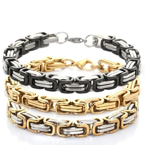 Men's hip hop punk box chain bracelets in gold, silver, and black stainless steel