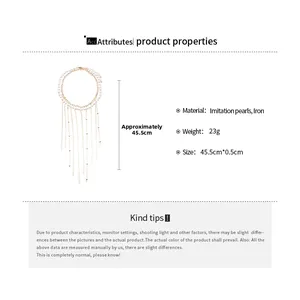 Detailed view of gold multi-layer pearl fringe necklace with dimensions and weight info
