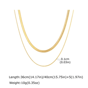 Double-layered gold snake bone chain necklaces showing 0.1cm width and 36cm/40cm lengths