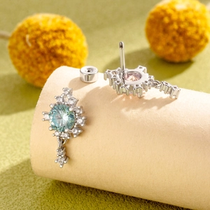 Titanium steel cartilage stud earrings with blue and pink zircon star pendants