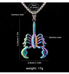 Detailed dimensions of the rainbow stainless steel scorpion pendant hip-hop necklace