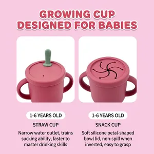 Food-grade silicone sippy cup and snack bowl set for toddlers aged 1-6 years