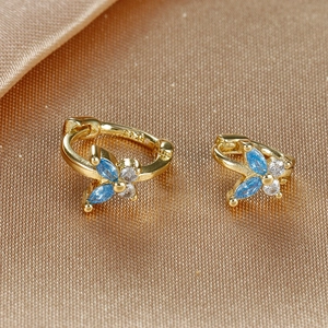 Minimalist 925 sterling silver butterfly hoop earrings with blue and white zircon stones