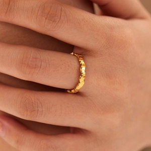 Irregular Wavy Geometric Ring Stainless Steel Gold Plated Polished Minimalist Textured Jewelry For Women Modern Ins Style