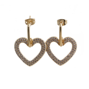 Exquisite 18K gold plated copper heart drop earrings with shimmering zircon stones