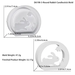 Detail of round bunny silhouette silicone mold with dimensions and weight for resin casting