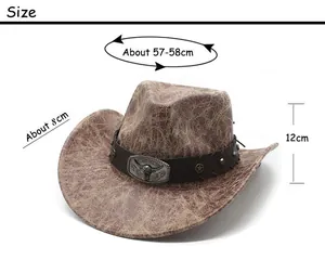 Größentabelle für Western-Cowboyhut aus Wildlederimitat mit detaillierten Maßangaben