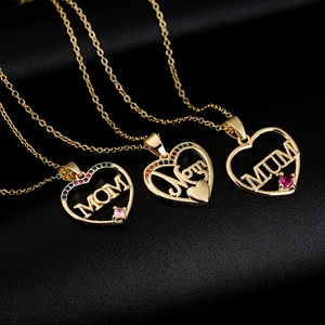 Heart Shaped Mom Letter Pendant Necklace Copper 18K Gold Plated Colorful Zircon Mother's Day Jewelry For Women