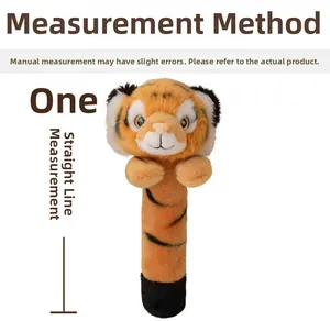 Vertical length measurement of the plush tiger rattle toy with dimensions guide