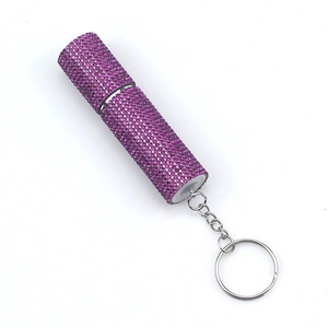 Mini 10ml portable perfume spray bottle covered with purple rhinestones and silver keychain
