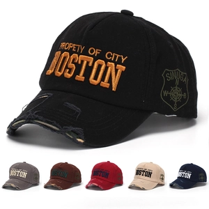 Casquette De Baseball Vintage En Coton Broderie Lettres Effet Vieilli Visière Courbée Réglable Chapeau Soleil