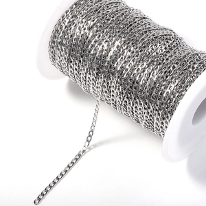 Close-up of silver stainless steel Cuban chain on spool for DIY jewelry making