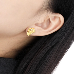 Irregular textured gold square earrings with zircon stone inlay for a minimalist look