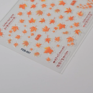 Autumn maple leaf nail art stickers FEB-897 with 5D embossed Chinese calligraphy designs