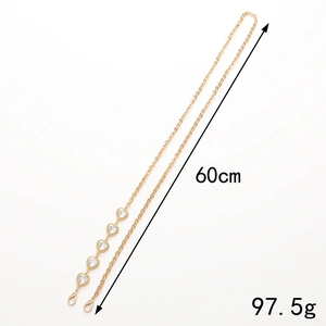 Gold metal crossbody chain with clear gemstone heart links and lobster clasps for phone cases