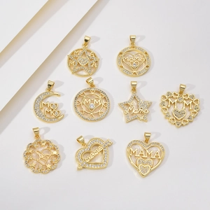 Golden MAMA and Mom pendants collection with sparkling crystals in ten varied designs