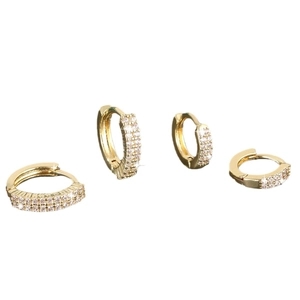 Luxury gold plated copper hoop earrings set with double row pave cubic zirconia stones