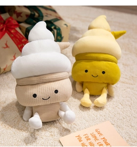 Detailed waffle texture and cute embroidered smiles on colorful ice cream plush toys