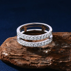 925 sterling silver double row moissanite rings with geometric design for women