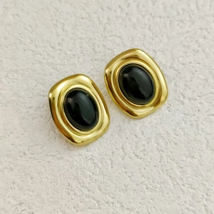 Vintage Ohrstecker aus 18k vergoldetem Edelstahl mit schwarzem Onyx-Inlay