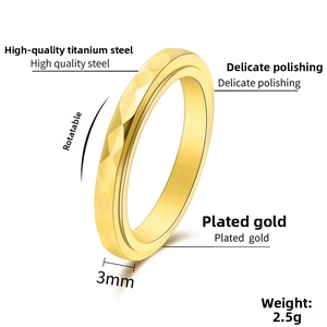 Detail showing rotatable geometric faceted 18K gold plated 3mm stainless steel ring