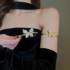 Butterfly Open Bracelet Alloy Rhinestone Sparkly Adjustable Armband Fashion Elegant Luxury Jewelry For Women Shiny