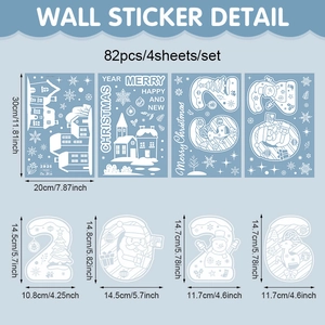 White 2026 Christmas window decals set with Santa, reindeer and snowflakes decorations