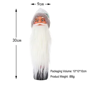 Santa wine bottle cover with grey knit hat, 30cm height and 9cm width product details