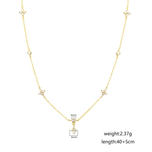 Gold layered S925 silver necklace with sparkling diamond clover pendant 40+5cm