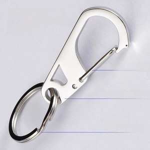 Polished 304 stainless steel keychain showing swan-shaped carabiner and mirror finish