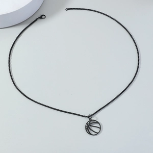 Men's basketball hollow pendant necklace with box chain in sleek black metal finish