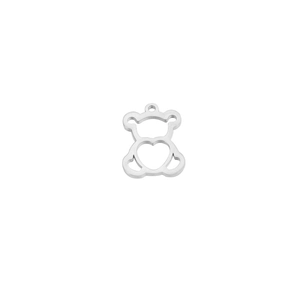 Polished stainless steel teddy bear pendant with hollow heart cutout design