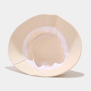 Cappello alla pescatora beige in cotone con coulisse interna e fascia antisudore a rete