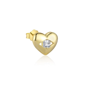 Elegant S925 sterling silver heart stud earrings with a central rectangular zircon stone