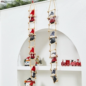 Christmas Gnome Climbing Ladder Hanging Ornament Santa Snowman Wood Hemp Rope Knit Dolls Nordic Festive Tree Home Decor