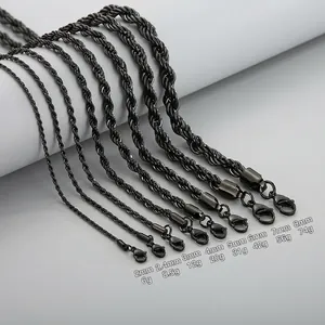 Unisex stainless steel twist rope chain necklace size chart with weight specifications