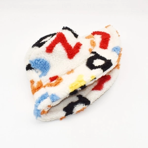 Sherpa fleece bucket hat with colorful letter prints for winter warmth and outdoor fashion