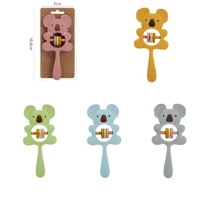 Silicone koala baby rattles and teething toys in five colors with wood rings