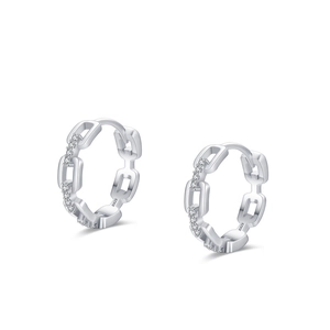 S925 sterling silver chain link earrings with micro-pave cubic zirconia stones for women