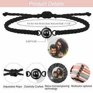Custom I Love You projection bracelet with adjustable rope and nano engraving stone