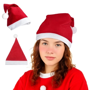Christmas Santa Hat Red White Plush Non Woven Fabric For Holiday Party Festive Decor Adults Kids