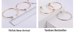 Detailed size measurement of minimalist pearl open bangle showing 60mm diameter