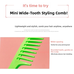 Macro detail of portable emerald green wide-tooth comb with smooth rounded tips