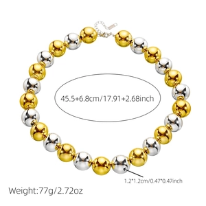 Collier mode punk bicolore avec des perles métalliques or et argent à finition polie