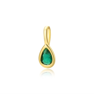 18k gold plated copper teardrop pendant with a faceted green pear-cut gemstone