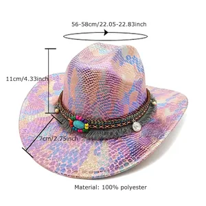 Chapeau de cowboy en peau de serpent arc-en-ciel avec détails turquoise bohème