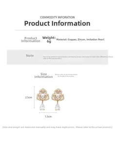 Detailed size specifications for flower pearl earrings with copper and zircon material