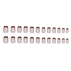 French brown cat-eye press-on nails set with elegant fine glitter and glossy finish