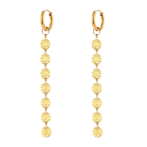 Golden stainless steel long snowflake chain earrings with minimalist fringe design