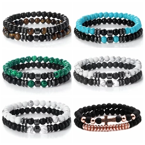 Natural Stone Beaded Bracelet Tiger Eye Lava Rock Turquoise Agate Hematite Elastic Handcrafted Fashion For Men Women